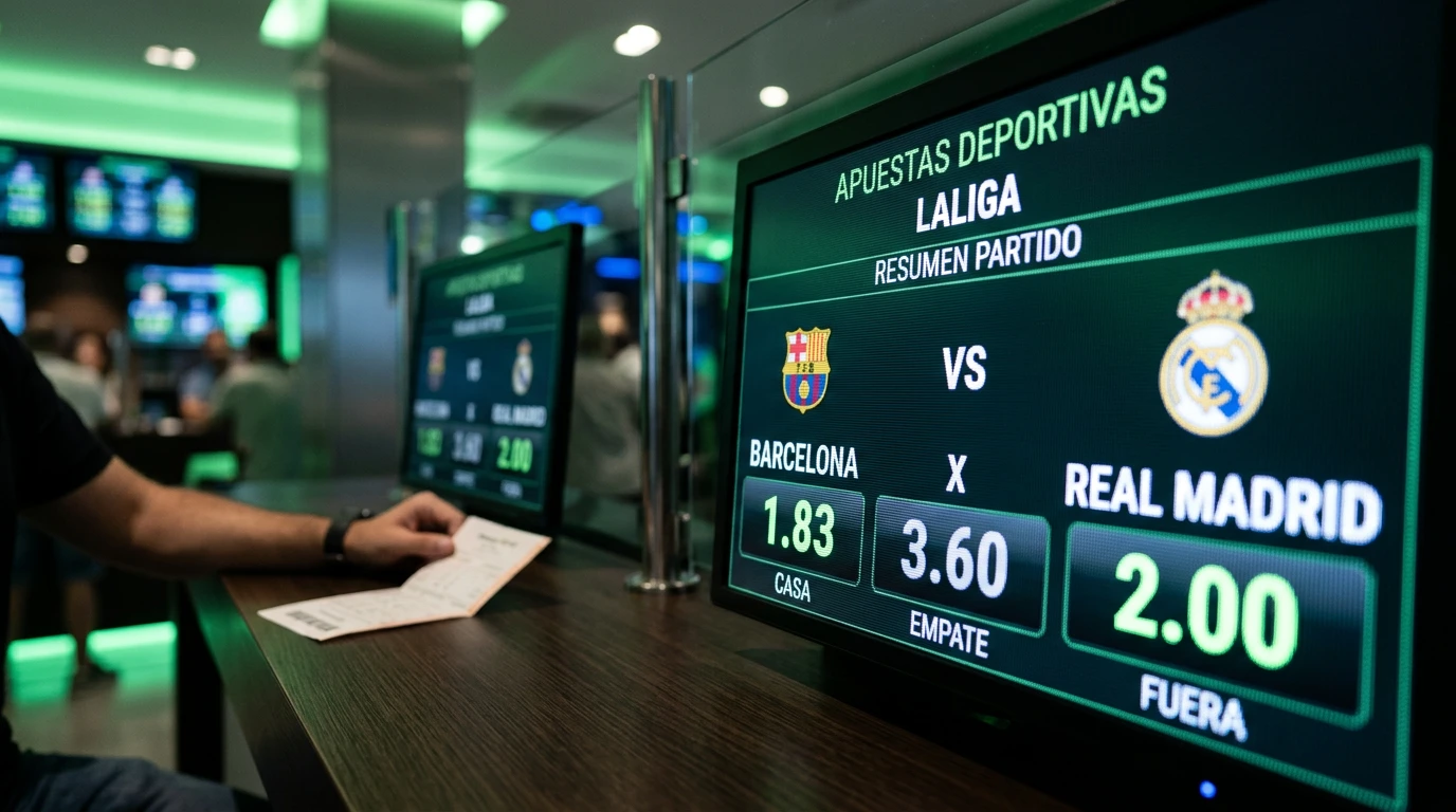 Explicación visual de las cuotas decimales en apuestas de fútbol con ejemplos de LaLiga